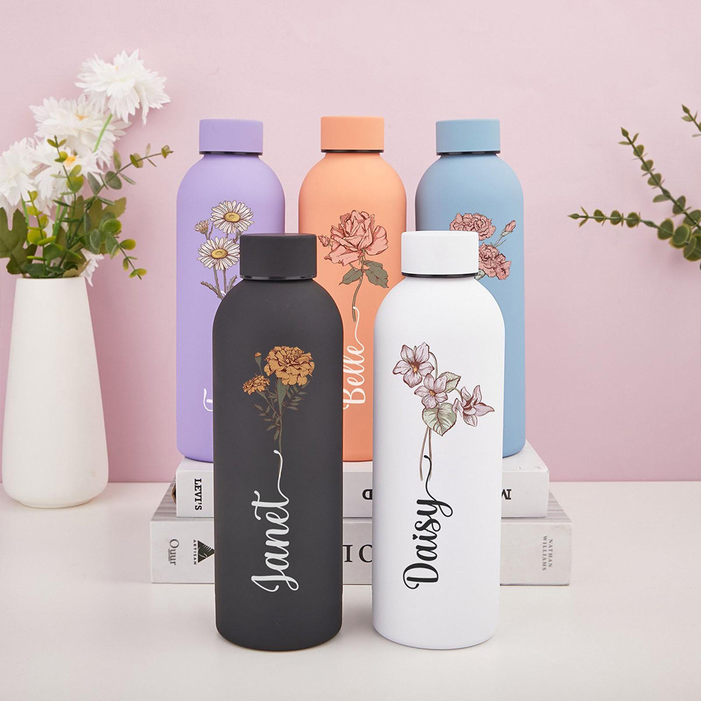 Sports Water Bottle Insulated - Borraccia Personalizzata con Motivi Floreali, Bottiglia